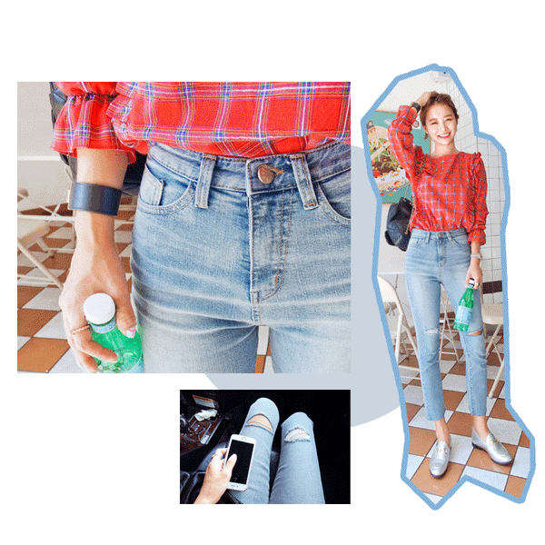 Denim On #14 - High Rise Knee Cutting Denim Pants