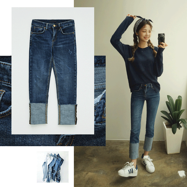 Denim On #16 - Wide Rolled Up Straight Denim Pants
