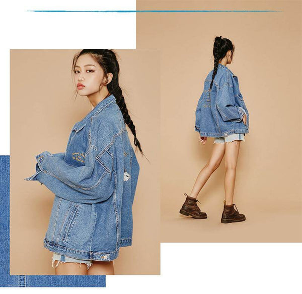 Denim On #1 - Back Embroidered Oversized Fit Denim Jacket