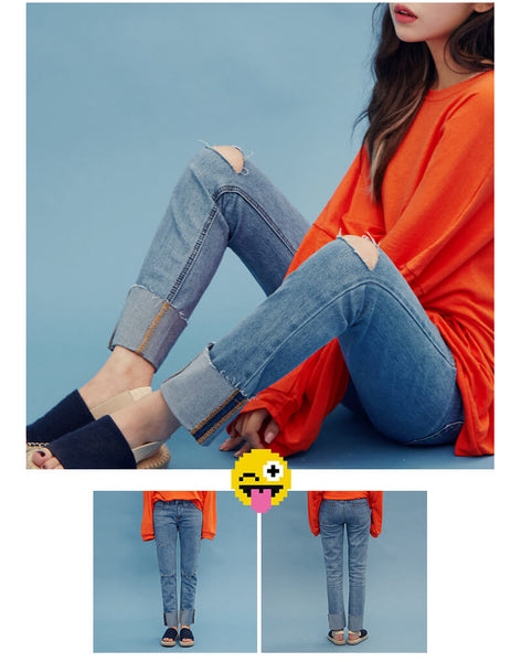 Denim On #19 - Cutting Detail Rolled Up Denim Pants